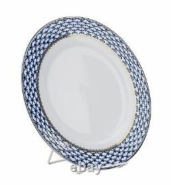 Set of 6 Russian 10.5 Cobalt Blue Net Dinner Plates 24K Gold Dining Porcelain