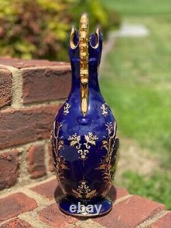 Sevres Cobalt Blue Porcelain Handpainted Raised Gold 13 Vase / Pitcher Signed