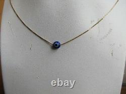 Solid 14K Gold Evil Eye Necklace with Tiny Small Cobalt Blue Murano Bead, Dainty