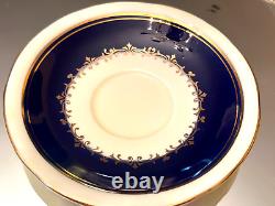 Splendid Vtg England Bone China Flowered AYNSLEY CUP & SAUCER Cobalt Blue & Gold
