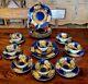 Spode Chinoiserie Cobalt Gold Encrusted Tea Cup Saucer Trio Dessert 8 Set Lotus