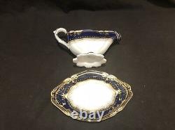 Spode Lancaster Cobalt Gravy Sauce Boat and Underplate Tray Blue Gold Encrusted