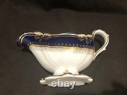 Spode Lancaster Cobalt Gravy Sauce Boat and Underplate Tray Blue Gold Encrusted