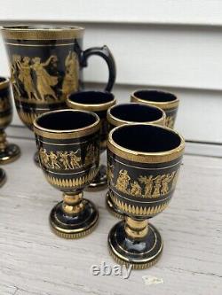 Spyropoulos Greece Cobalt Blue 24k Gold Handmade 11 Cups Goblet & 1 big pot
