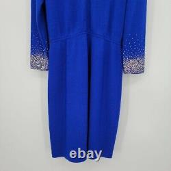 St. John Evening Cobalt Blue Santana Knit Silver Gold Embellished Dress 12