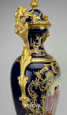 Stunning 19C French Pair Sevres Porcelain Gilt Bronze Vases Signed