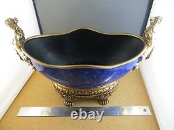 Stunning Cobalt Blue Elaborate Gold Ship Prow Maiden Figurehead Centerpiece Bowl