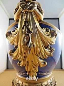 Stunning Cobalt Blue Elaborate Gold Ship Prow Maiden Figurehead Centerpiece Bowl