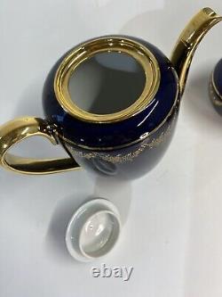 Stunning Johann Haviland Cobalt Blue Gold Porcelain Tea Set Pot Lid Cream Sugar
