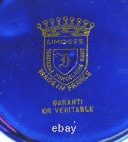Stunning Limoges COBALT BLUE & GOLD COFFEE CUP & SAUCER with Fitted Metal Holder