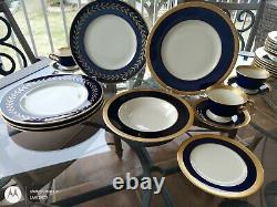 Syracuse China Queen Anne Cobalt Blue Gold Beautiful Service Set for 8