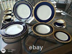 Syracuse China Queen Anne Cobalt Blue Gold Beautiful Service Set for 8