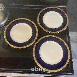 Syracuse China Queen Anne Old Ivory Cobalt Blue Gold Dinner Plates Set Of 3