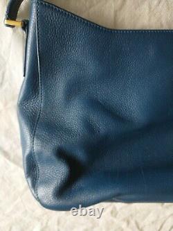 TORY BURCH Medium MERCER Chocolate Cobalt BLUE Leather Shoulder Bag Excellent