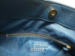 TORY BURCH Medium MERCER Chocolate Cobalt BLUE Leather Shoulder Bag Excellent