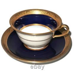 T & V Limoges Raynaud Conde Cobalt Blue Gold Encrusted Coffee / Tea Cup & Saucer