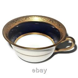 T & V Limoges Raynaud Conde Cobalt Blue Gold Encrusted Coffee / Tea Cup & Saucer