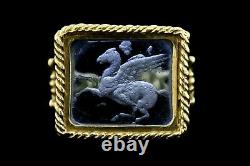Tagliamonte 18k Gold Ring Cobalt Blue Venetian Glass Pegasus size 5.75