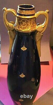 Tall Jean Pouyat Limoges Cobalt Blue & Gold French Urn Gold Bees & Eagle on Bolt