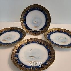 Th. Haviland Limoges French Signed L Martin Cobalt Blue & Gold 8.5 Fish Plates