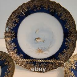 Th. Haviland Limoges French Signed L Martin Cobalt Blue & Gold 8.5 Fish Plates