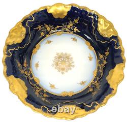 Theodore Haviland Limoges Gold Embossed Cobalt Serving Dish with Floral Medallion