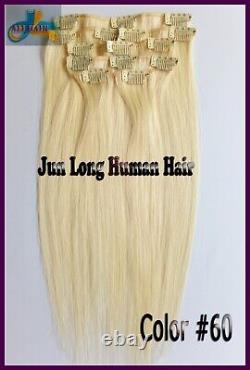 Thick Double Weft Clip In Real Remy Human Hair Extensions Full Head Highlight US