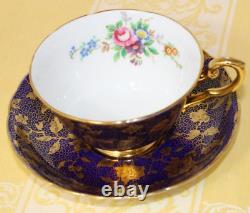Tuscan Cup and Saucer Cobalt Blue and Heavy Gold Cup 3-3/4 Dia x 2