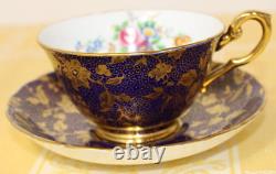 Tuscan Cup and Saucer Cobalt Blue and Heavy Gold Cup 3-3/4 Dia x 2