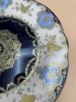 Two RARE Aynsley Cobalt Blue & Gold 8.5 Plates No. 6756 Raised Gold Butterflies
