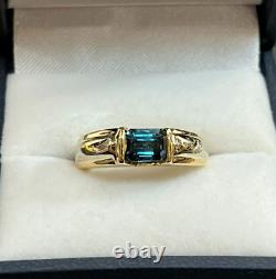 Unisex Simulated Blue Topaz Silver 14K Yellow Gold Plated Anniversary Gift Band