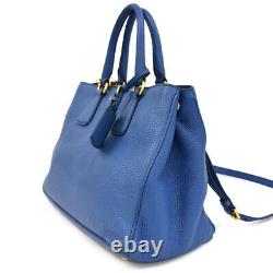 Used Prada 2Way Tote Bag Bn2579 Leather Cobalt Blue Gold Hardware Metal Logo