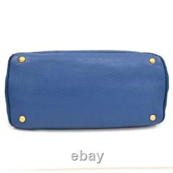 Used Prada 2Way Tote Bag Bn2579 Leather Cobalt Blue Gold Hardware Metal Logo