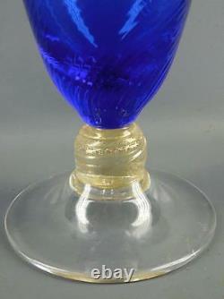 VINTAGE ITALIAN MURANO ART GLASS VASE COBALT BLUE GOLD DUST CLEAR BASE 12''High