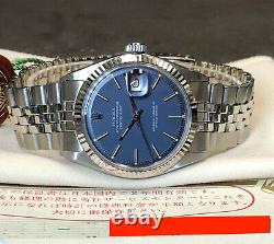 VINTAGE ROLEX DATEJUST 36MM 1601 18K WHITE GOLD/ STEEL COBALT BLUE DIAL WithPAPERS