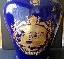 VTG Fine Porcelain 25 Tall Lidded Urn Vase Victorian Couple Cobalt Blue & Gold