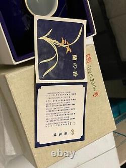 VTG Fukugawa Koransha Cobalt Blue Vase Gold Irises Japanese with box 6 x 6 CHIP