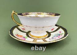 VTG Paragon by Appointment 21130 Gold Gilt Cobalt Blue Band Roses Tea Cup Saucer