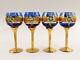 Venetian Murano Glass Wines Cobalt Blue With Heavy Gold Stems Set Of 4 I002