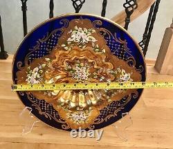 Venetian Murano Hand Painted With 24k Gold Layer Cobalt Glass Victorian Plate