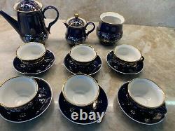 Very Rare Vintage Hand Made In Ussr Cobalt And 24k Gold Tea/coffee Set