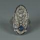 Victorian Big Oval Art Deco Halo Ring 2.1 Ct Lab Created Sapphire 10k White Gold