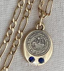 Vintage 10k Gold Seal Of ORRVIELLE OHIO Sapphire Charm Fígaro 22in Necklace 3.9g