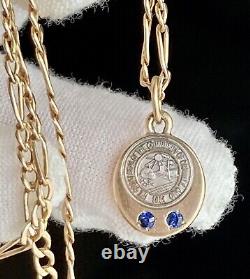 Vintage 10k Gold Seal Of ORRVIELLE OHIO Sapphire Charm Fígaro 22in Necklace 3.9g