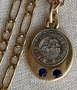 Vintage 10k Gold Seal Of ORRVIELLE OHIO Sapphire Charm Fígaro 22in Necklace 3.9g