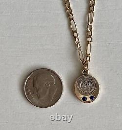 Vintage 10k Gold Seal Of ORRVIELLE OHIO Sapphire Charm Fígaro 22in Necklace 3.9g