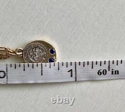 Vintage 10k Gold Seal Of ORRVIELLE OHIO Sapphire Charm Fígaro 22in Necklace 3.9g