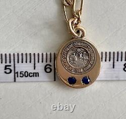 Vintage 10k Gold Seal Of ORRVIELLE OHIO Sapphire Charm Fígaro 22in Necklace 3.9g