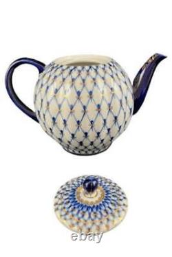 Vintage 1990s Lomonosov Teapot Cobalt Net White Blue Gold
