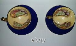 Vintage Aynsley Cobalt blue and gold orchard fruit tea cup and saucer set of 2